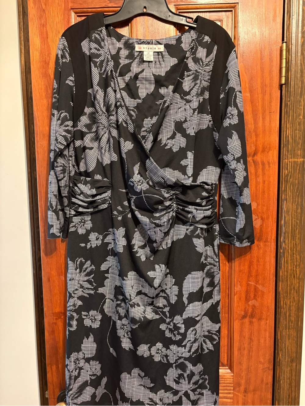 AA Studio Black Floral Faux-Wrap Dress